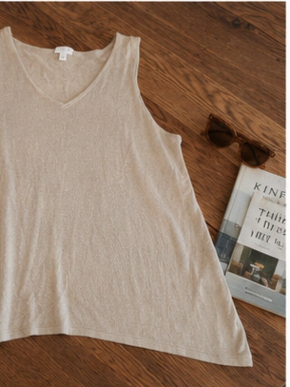 J. Jill Linen-Blend V-Neck Tunic Tank in Light Taupe - Picture 9 of 9